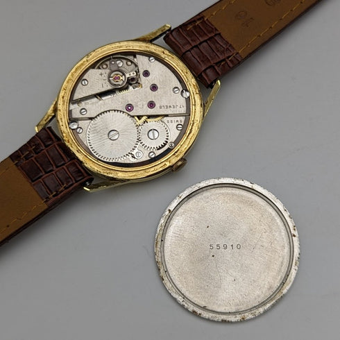 British vintage Benson men's wristwatch gold plated case 17 stones works well